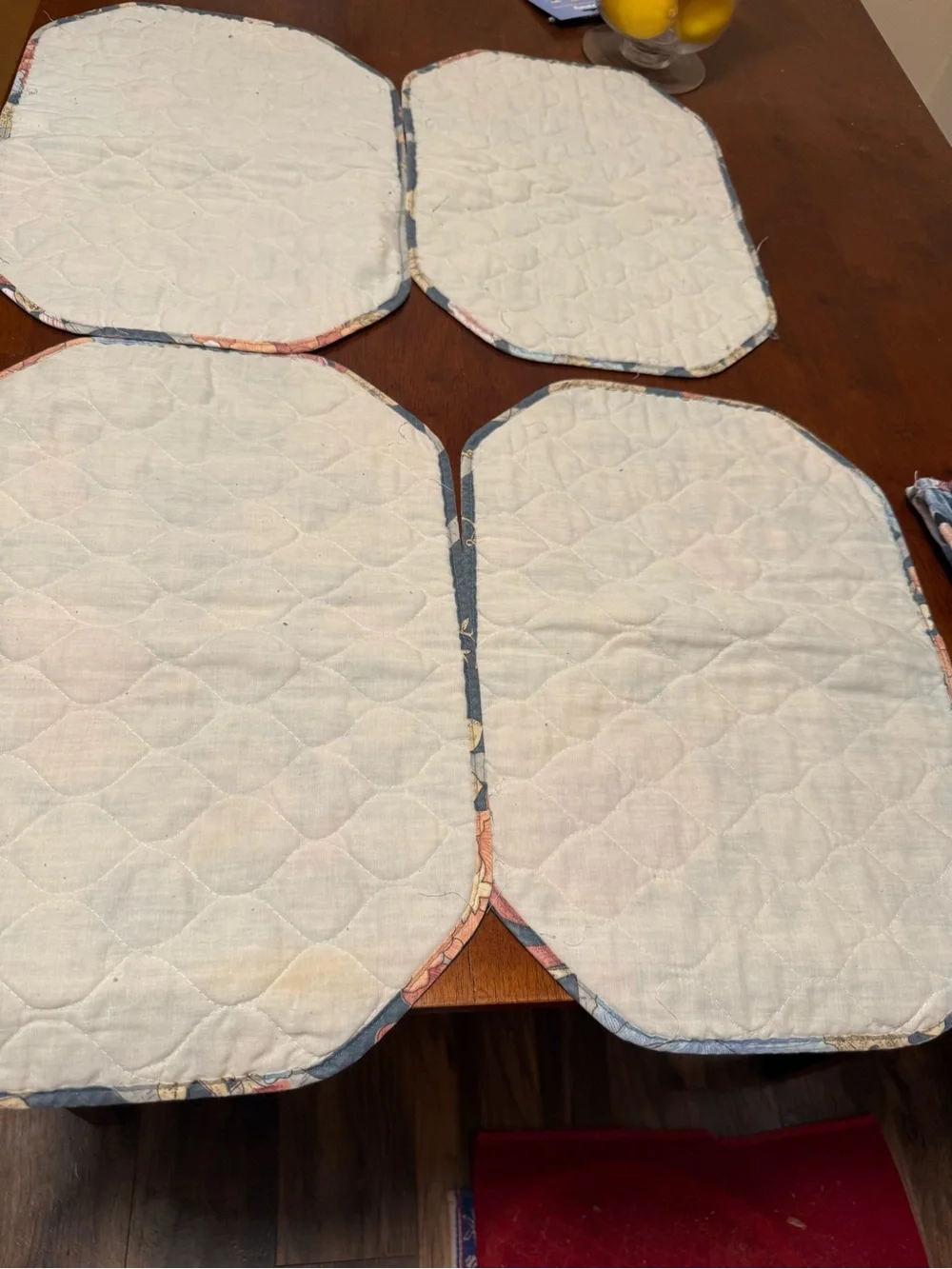 Floral Quilted Dining Placemats and Napkins - Blue and Gold
